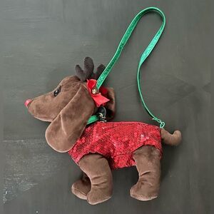 Poochie & Co. Reindeer Dog Plush Purse Red Sequin Holiday Shoulder Bag Kids